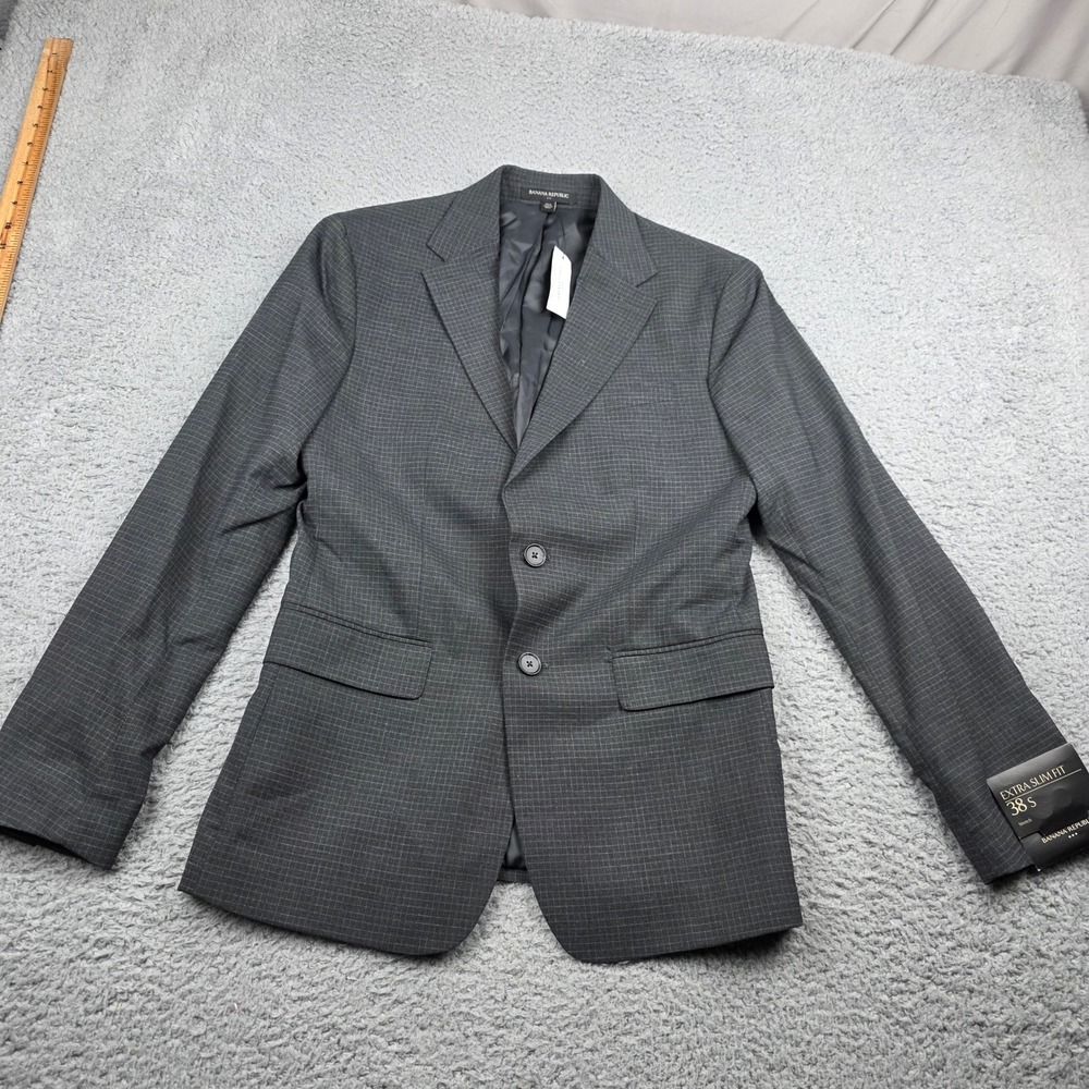 Banana Republic Extra Slim Fit Blazer Mens‎ 38S Grey Micro Check Stretch Jacket